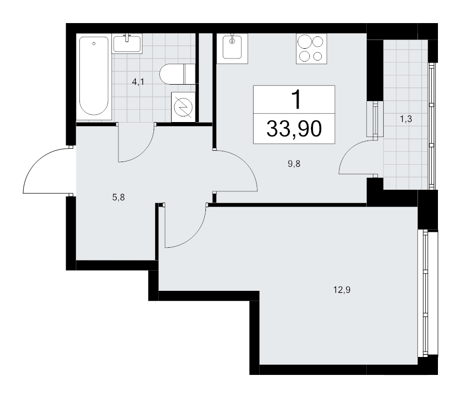 1 ккв 33,9 м²