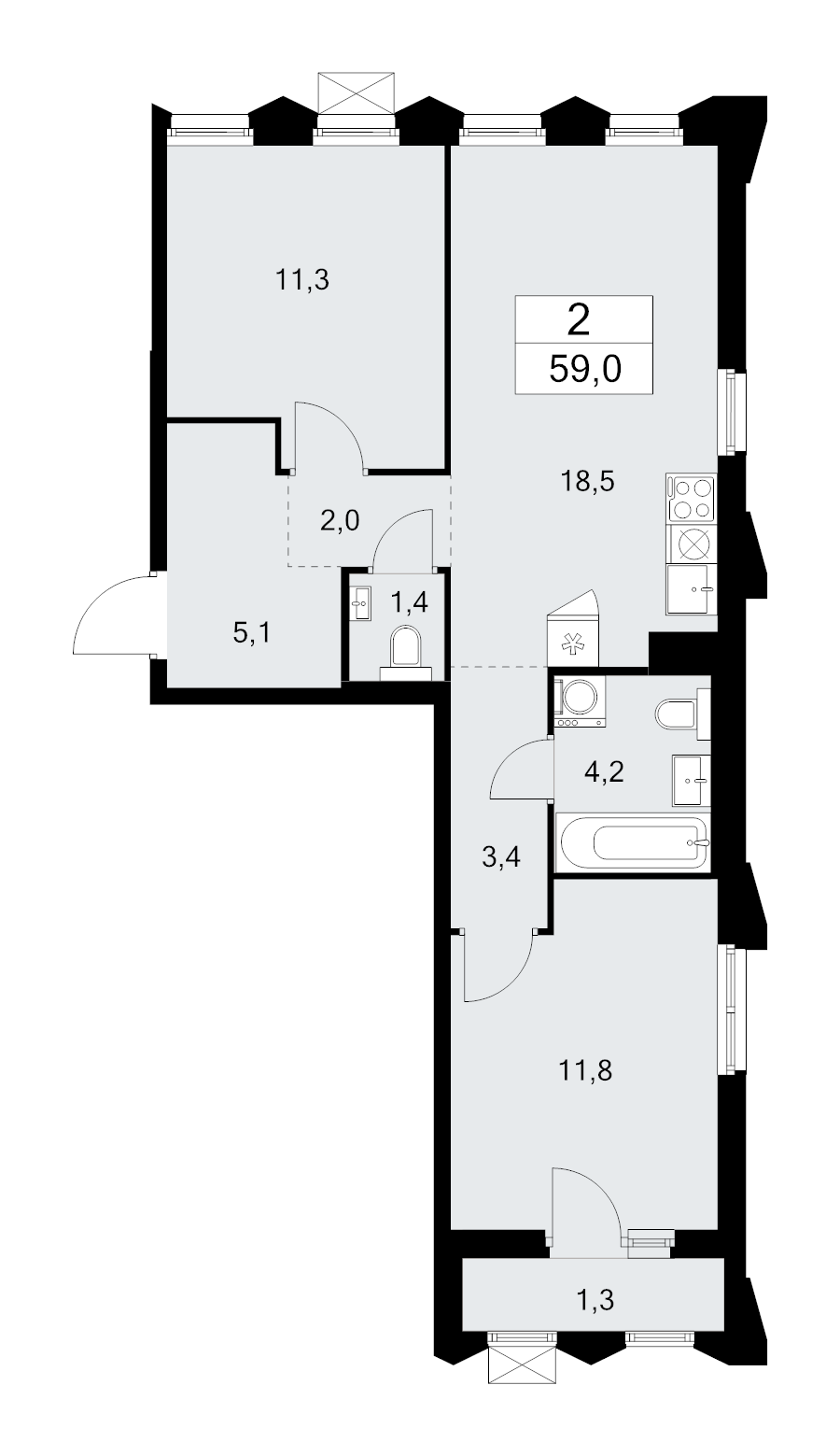 3 ккв (Евро) 59 м²