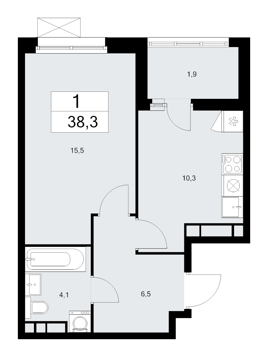 1 ккв 38,3 м²