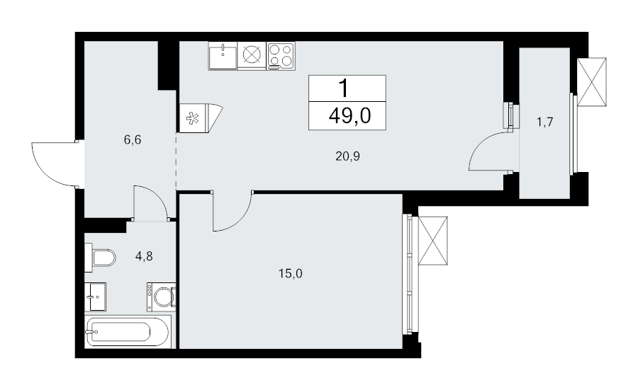 2 ккв (Евро) 49 м²