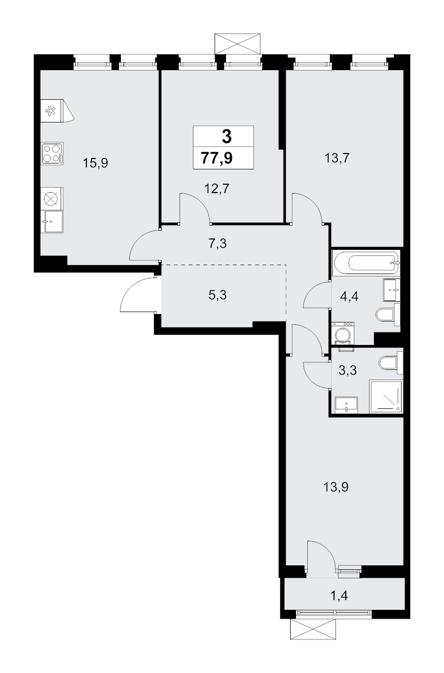 4 ккв (Евро) 77,9 м²