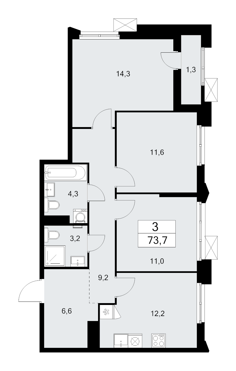 3 ккв 73,7 м²