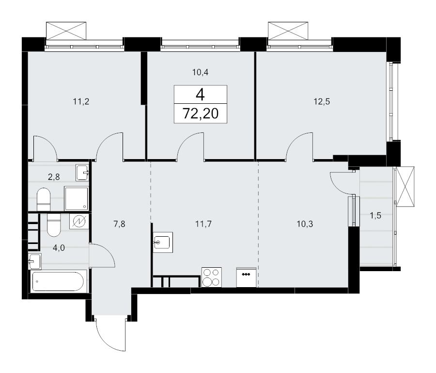 4 ккв (Евро) 72,2 м²