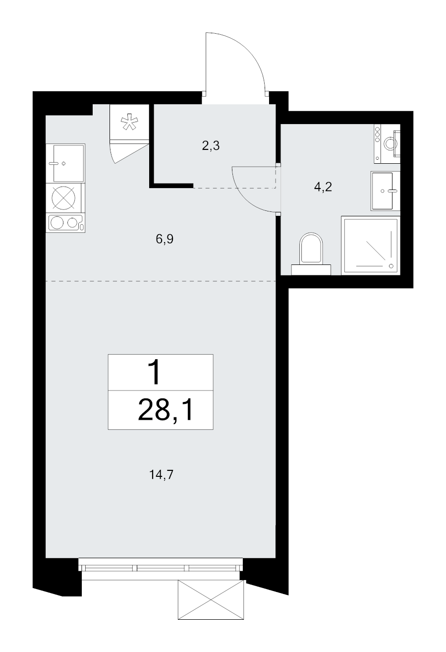 Студия 28,1 м²
