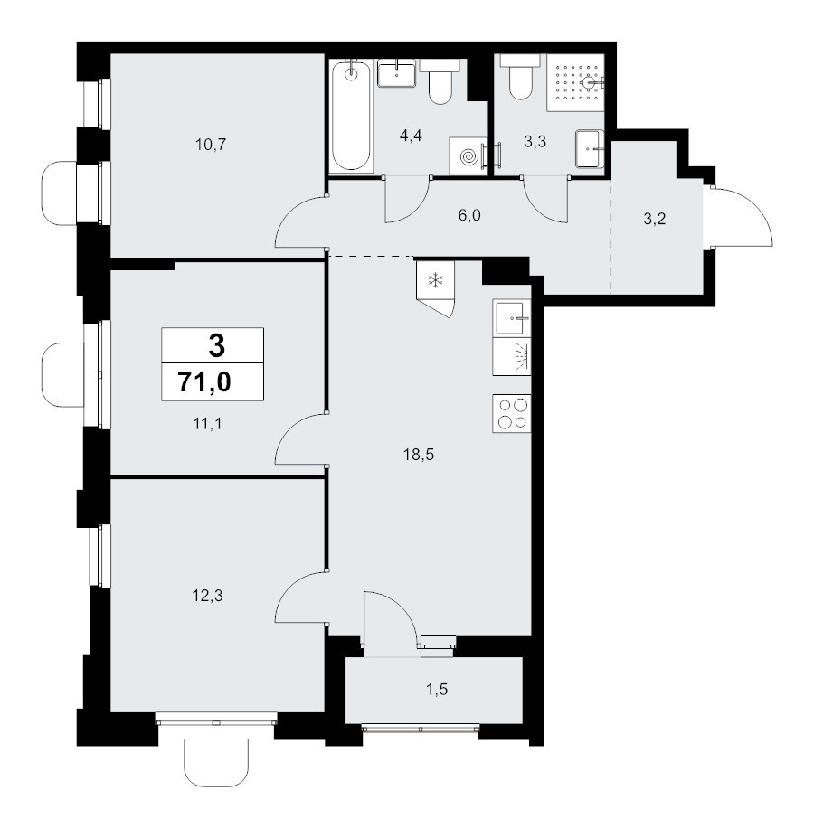 4 ккв (Евро) 71 м²