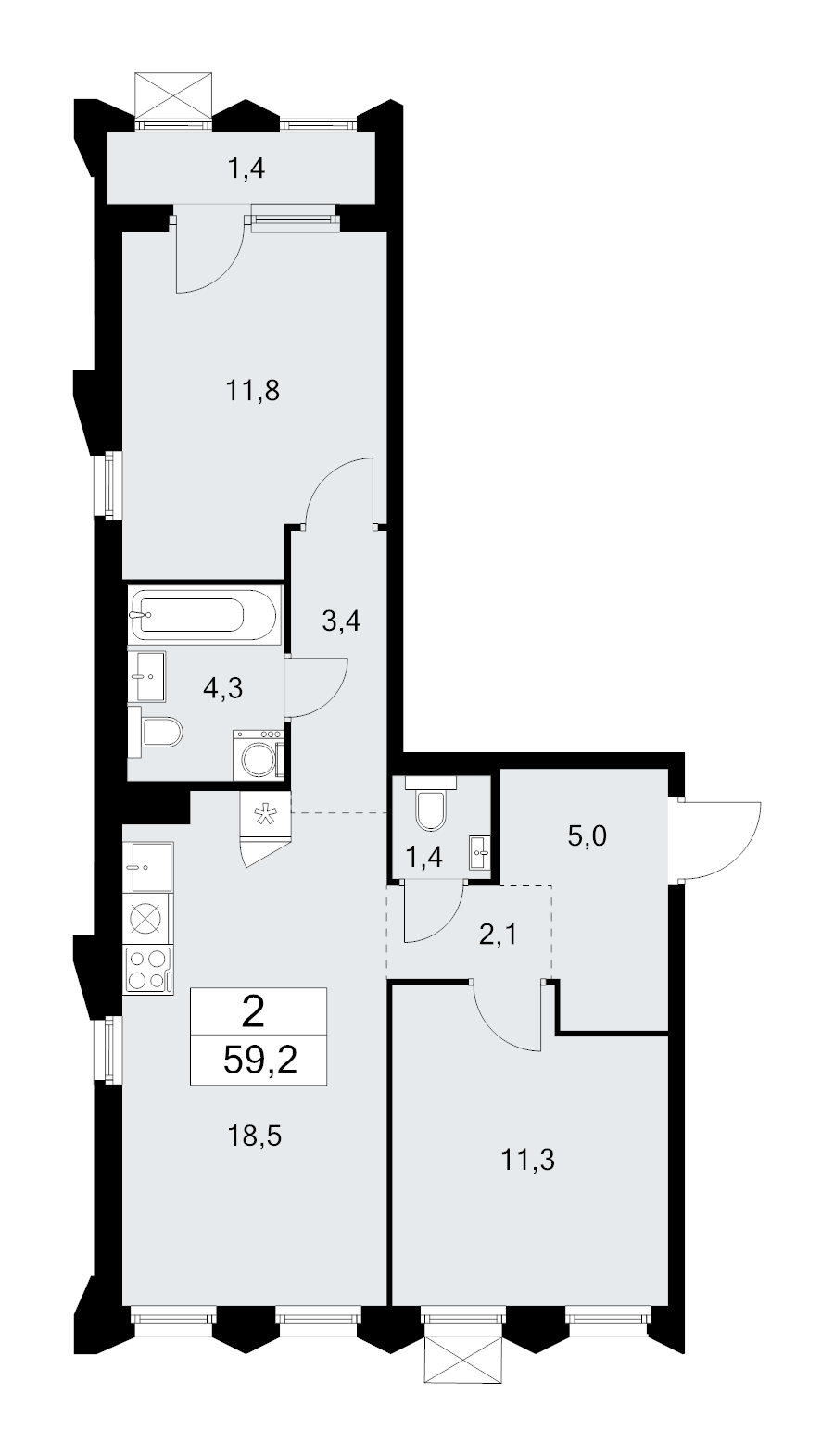 3 ккв (Евро) 59,2 м²