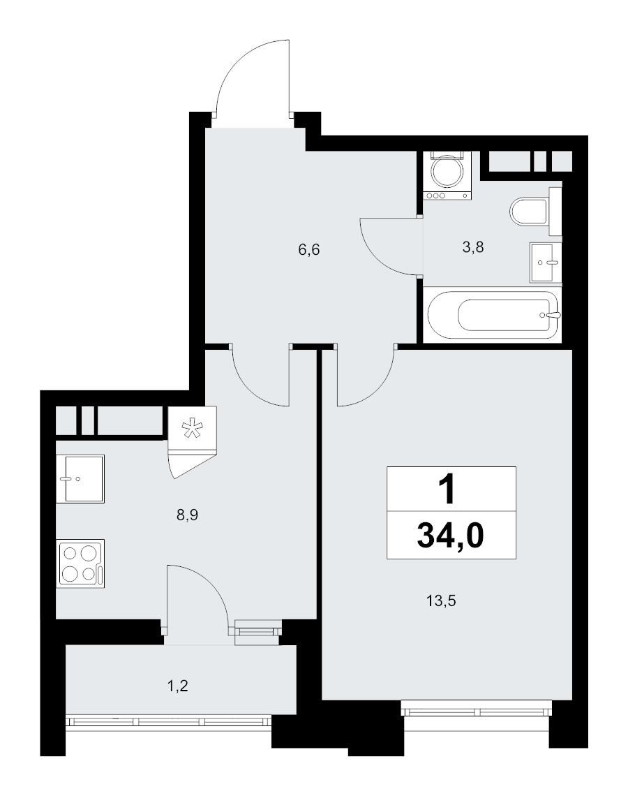 1 ккв 34 м²