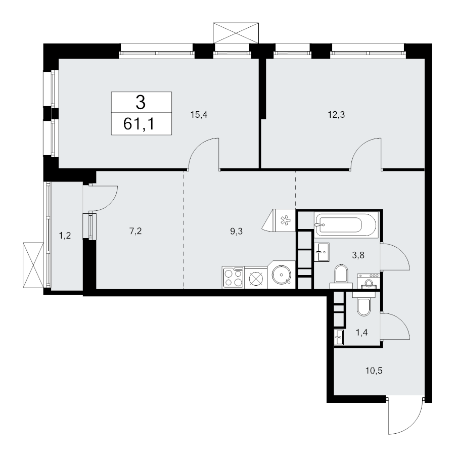 3 ккв (Евро) 61,1 м²