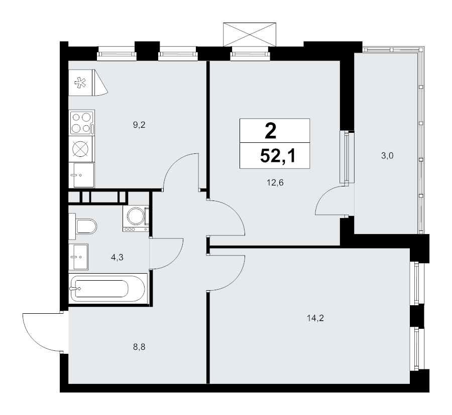 2 ккв 52,1 м²