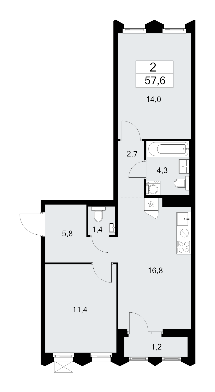 3 ккв (Евро) 57,6 м²