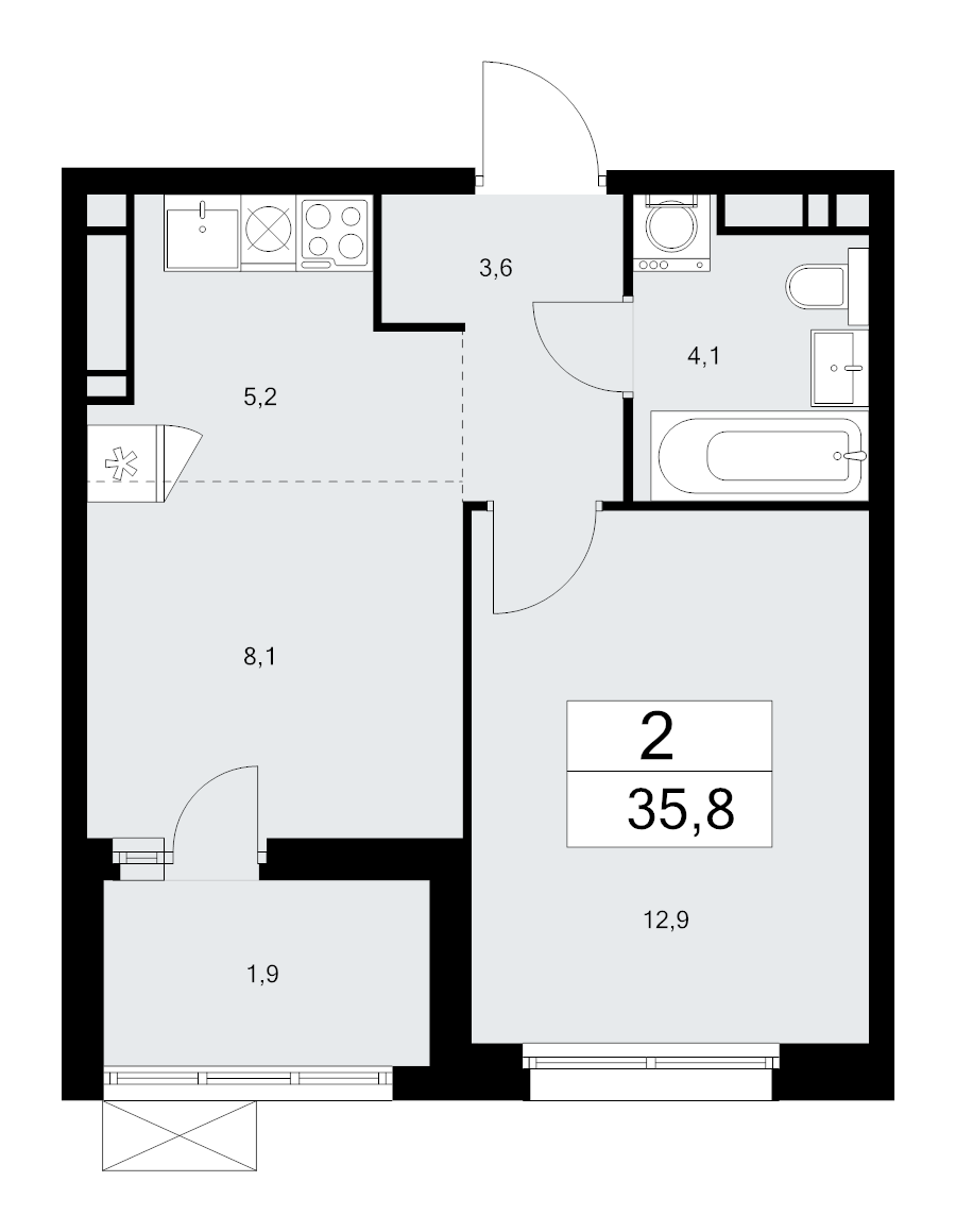 1 ккв 35,8 м²
