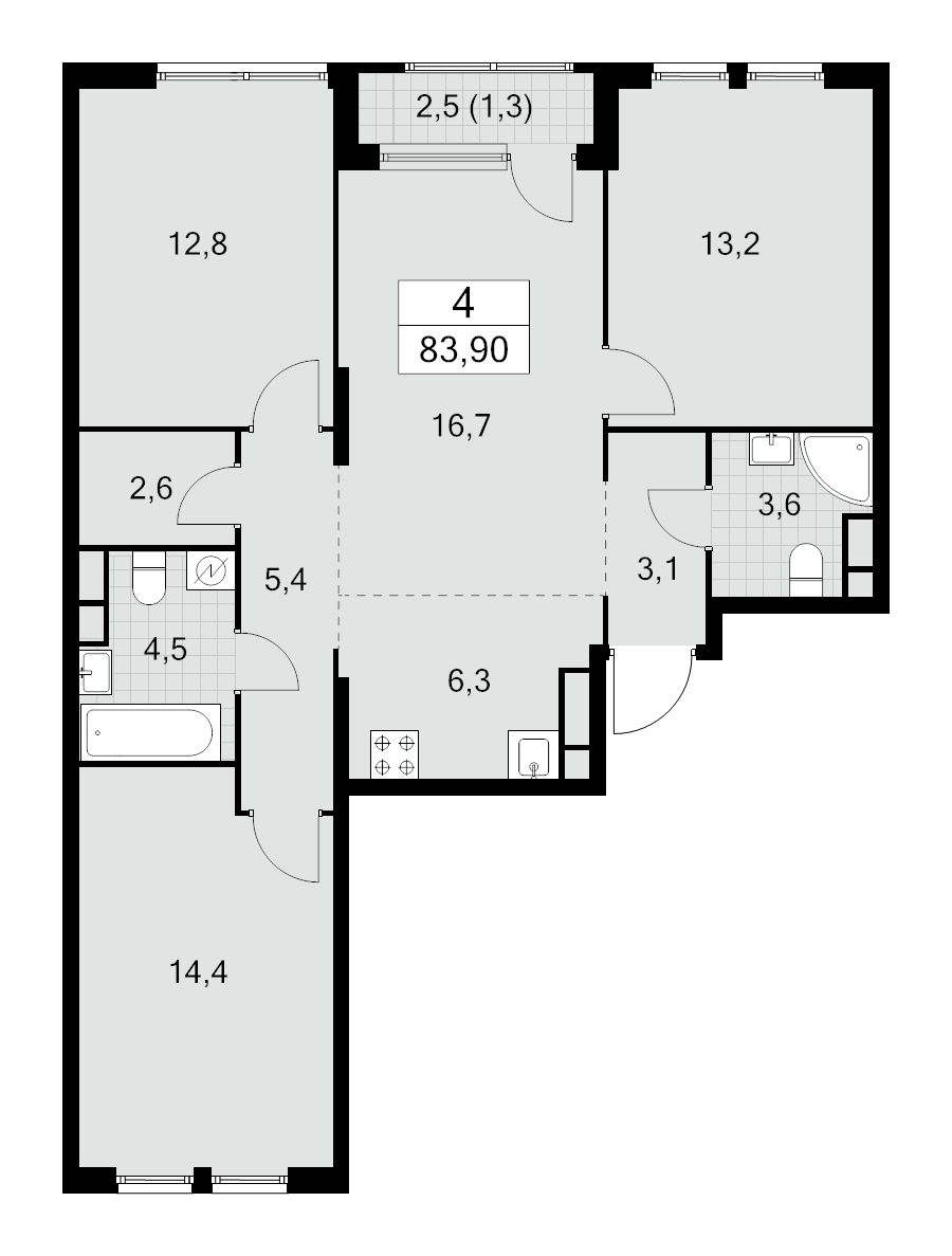 4 ккв (Евро) 83,9 м²