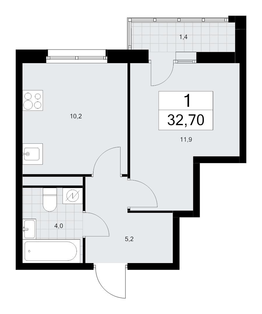 1 ккв 32,7 м²