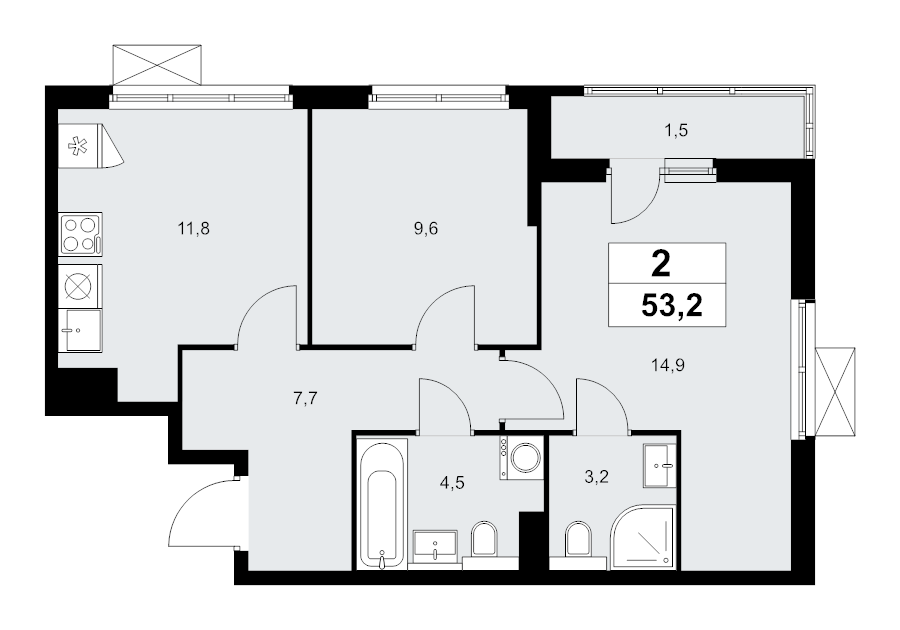 2 ккв 53,3 м²