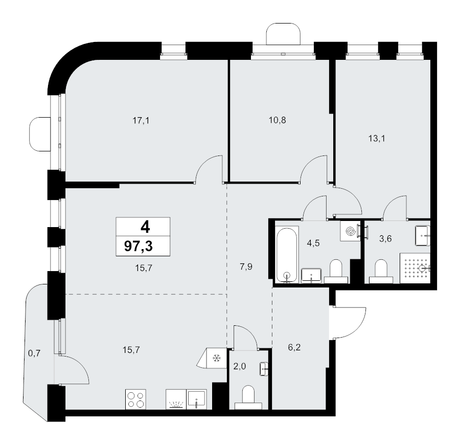 4 ккв (Евро) 97,3 м²