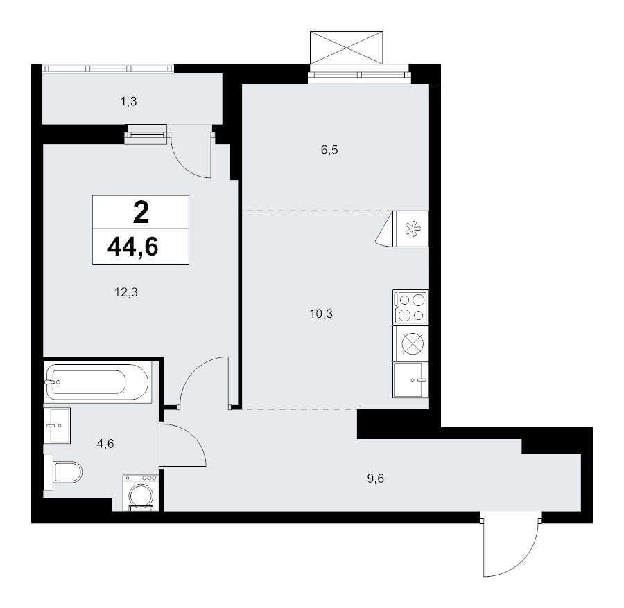 2 ккв (Евро) 44,6 м²