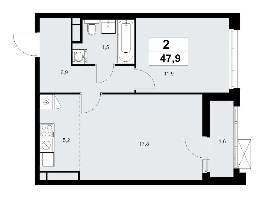 2 ккв (Евро) 47,9 м²