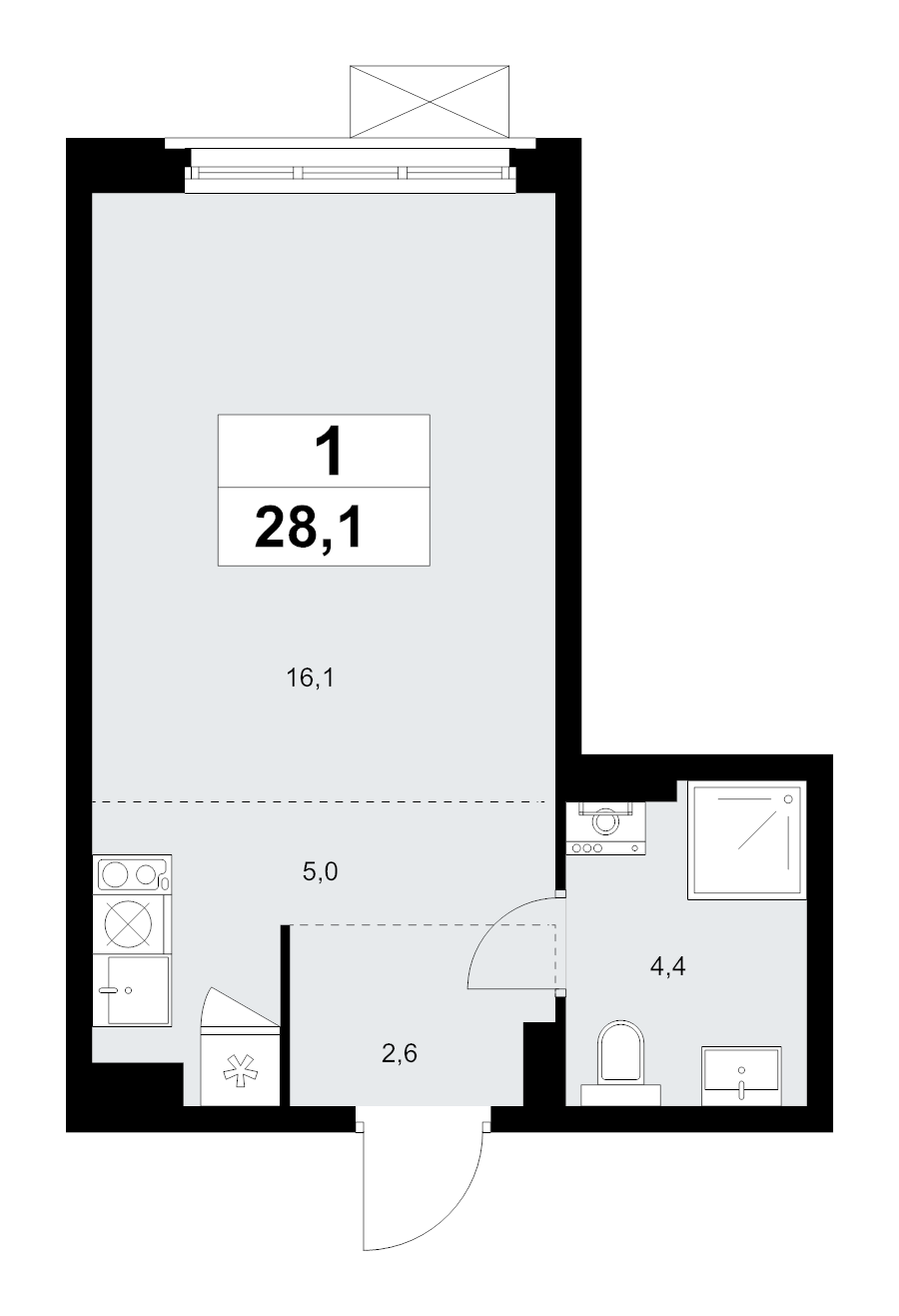 Студия 28,1 м²