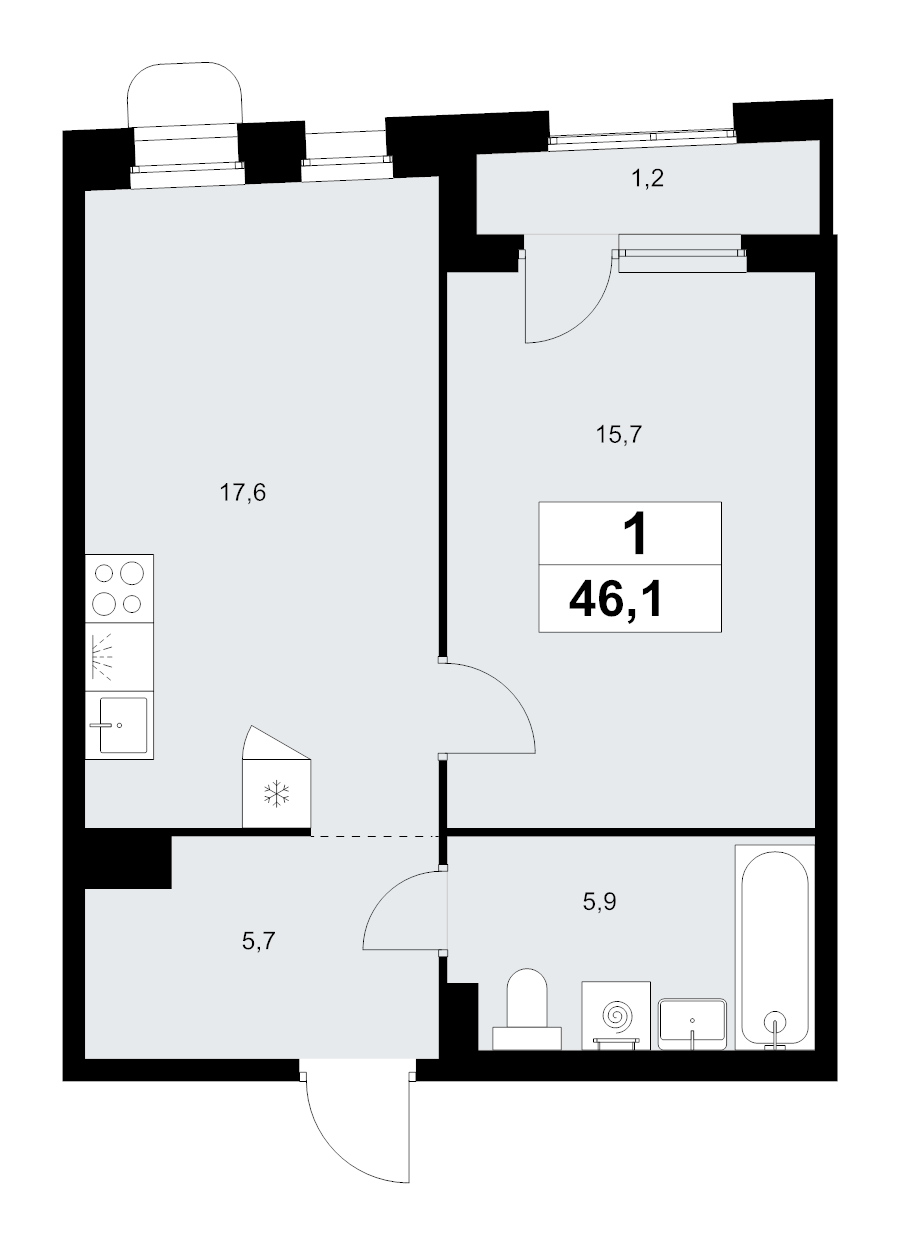 2 ккв (Евро) 46,1 м²