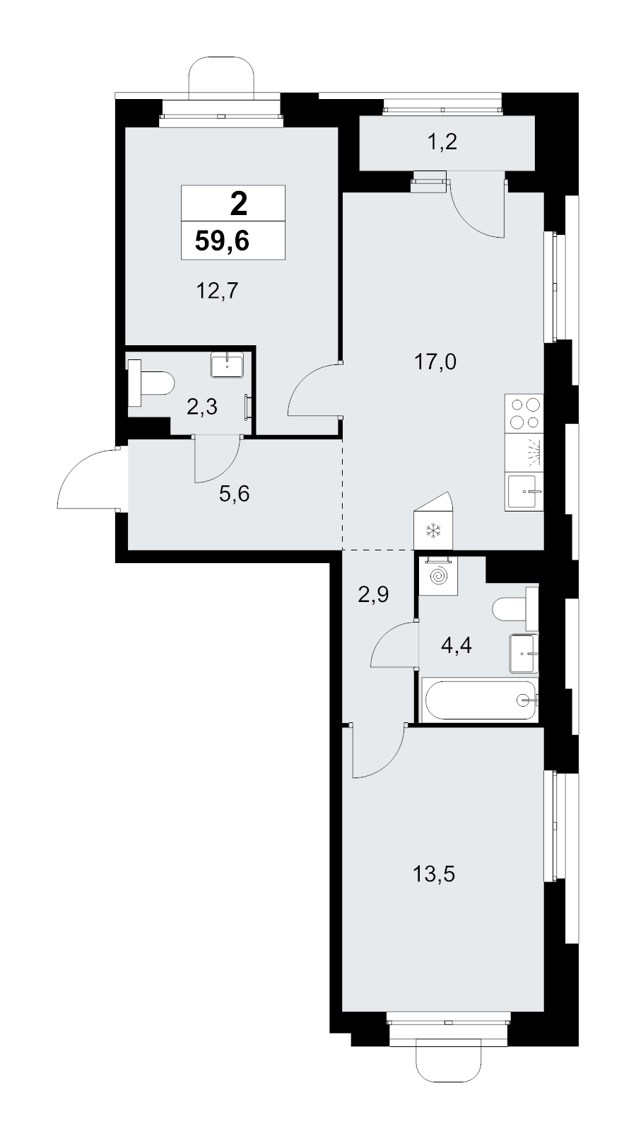 3 ккв (Евро) 59,6 м²