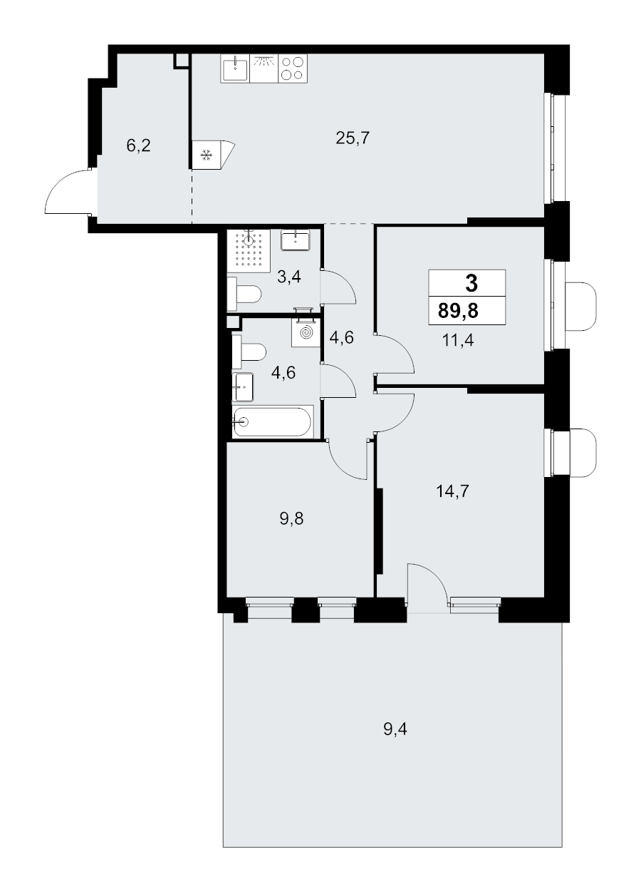 4 ккв (Евро) 89,8 м²