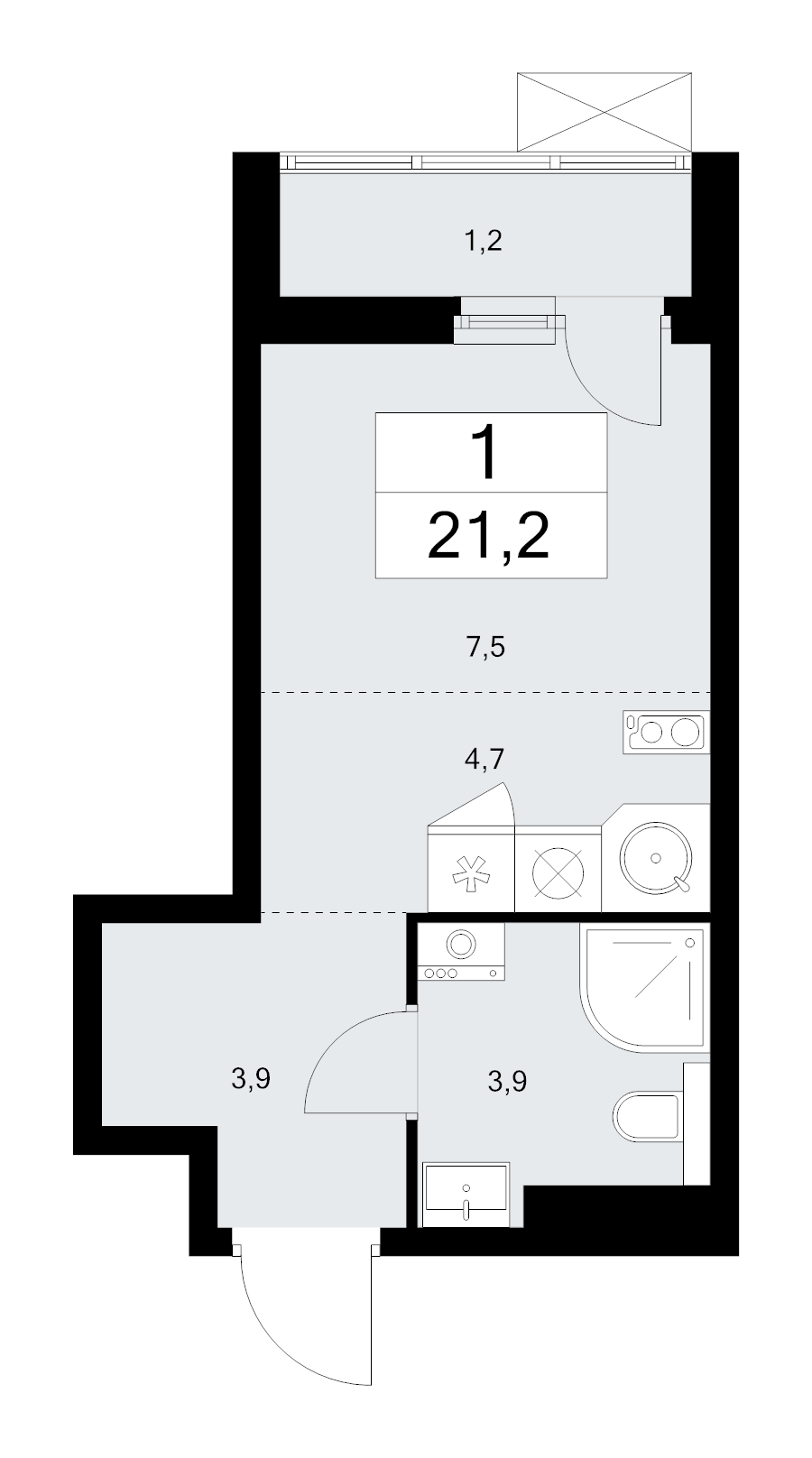 Студия 21,2 м²