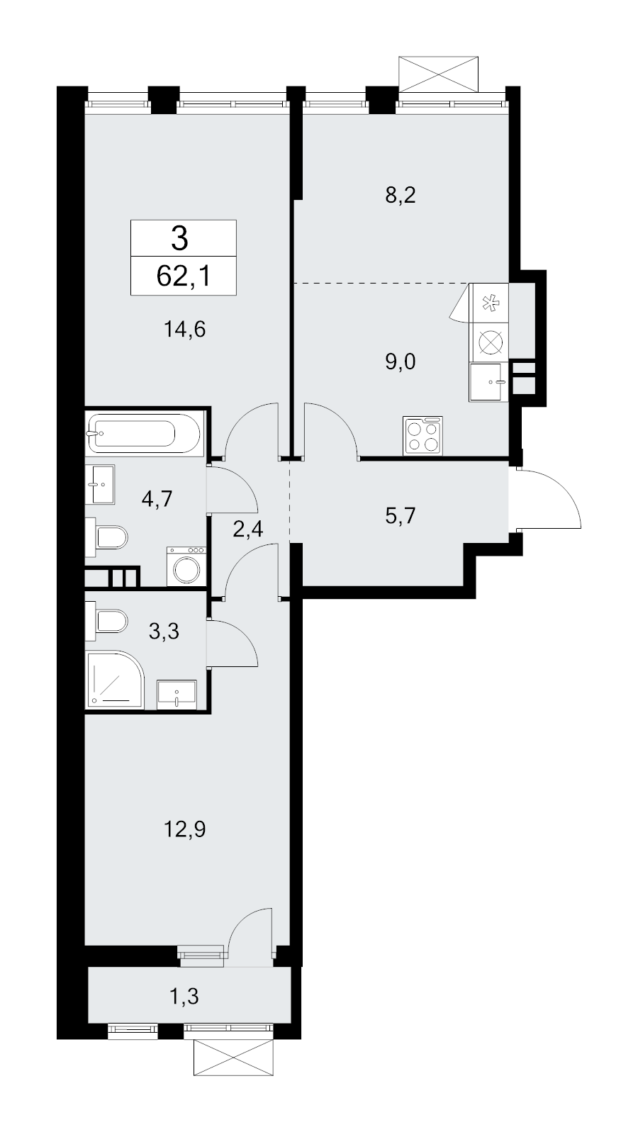3 ккв (Евро) 62,1 м²
