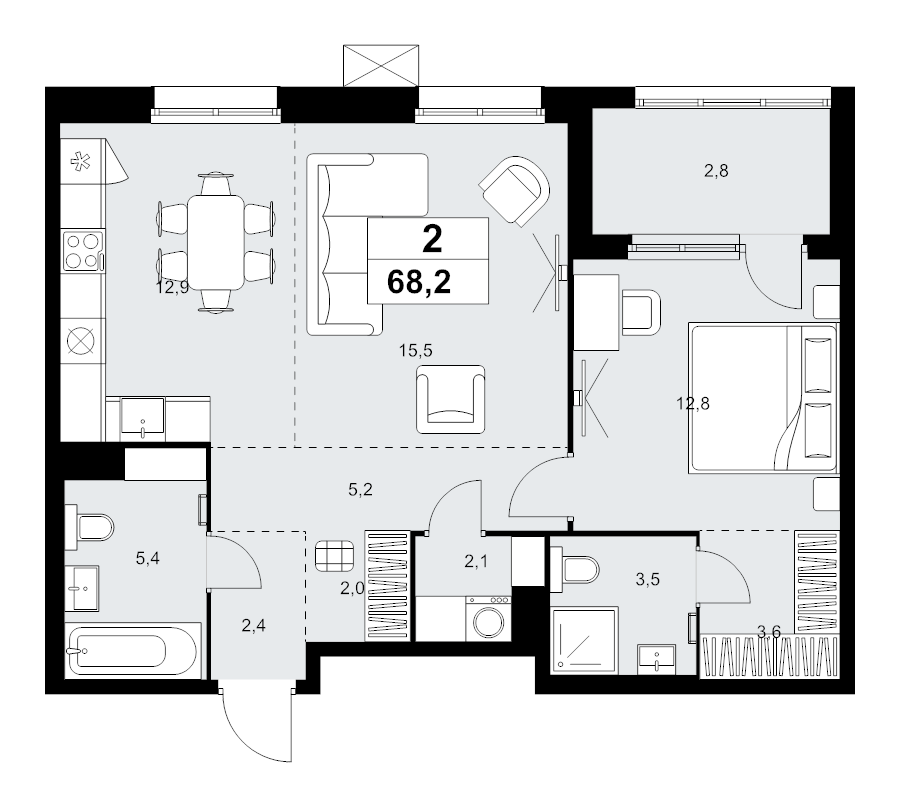 2 ккв (Евро) 68,2 м²