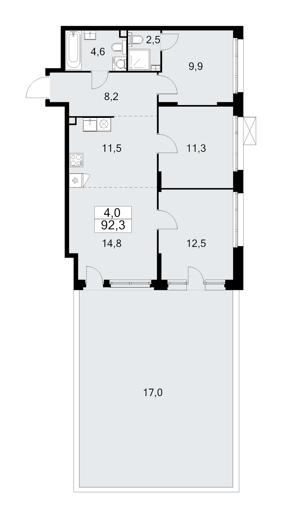 4 ккв (Евро) 92 м²