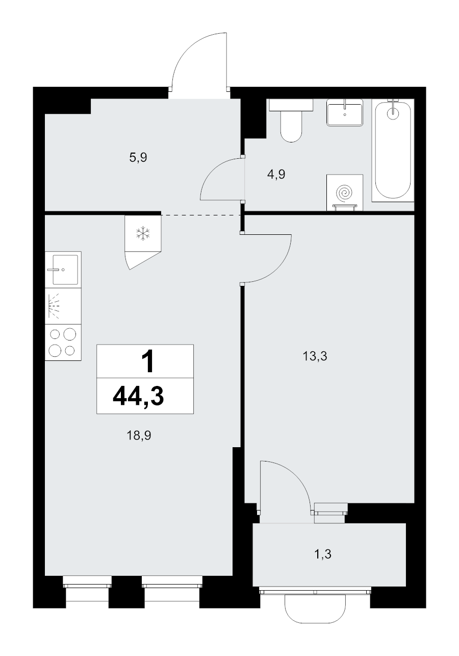 2 ккв (Евро) 44,3 м²