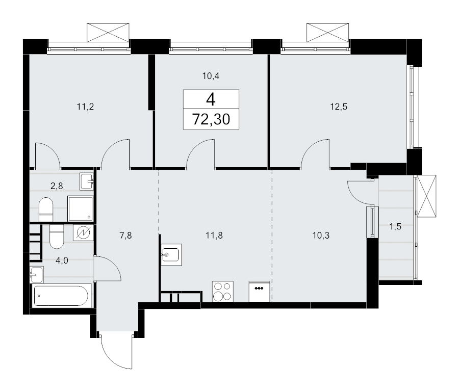 4 ккв (Евро) 72,3 м²