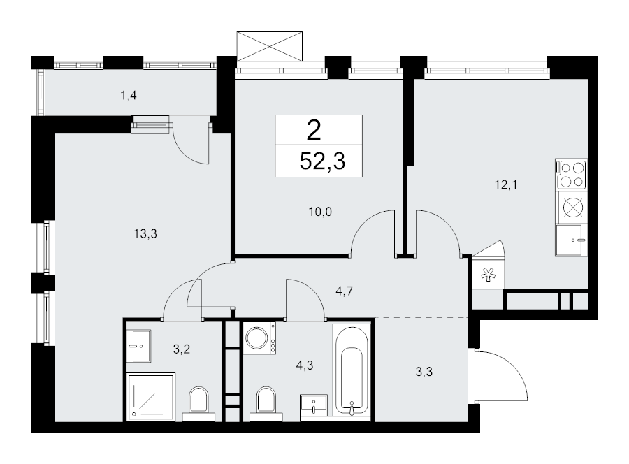 2 ккв 52,3 м²
