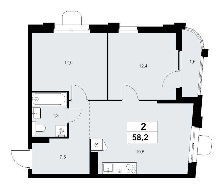 3 ккв (Евро) 58,2 м²