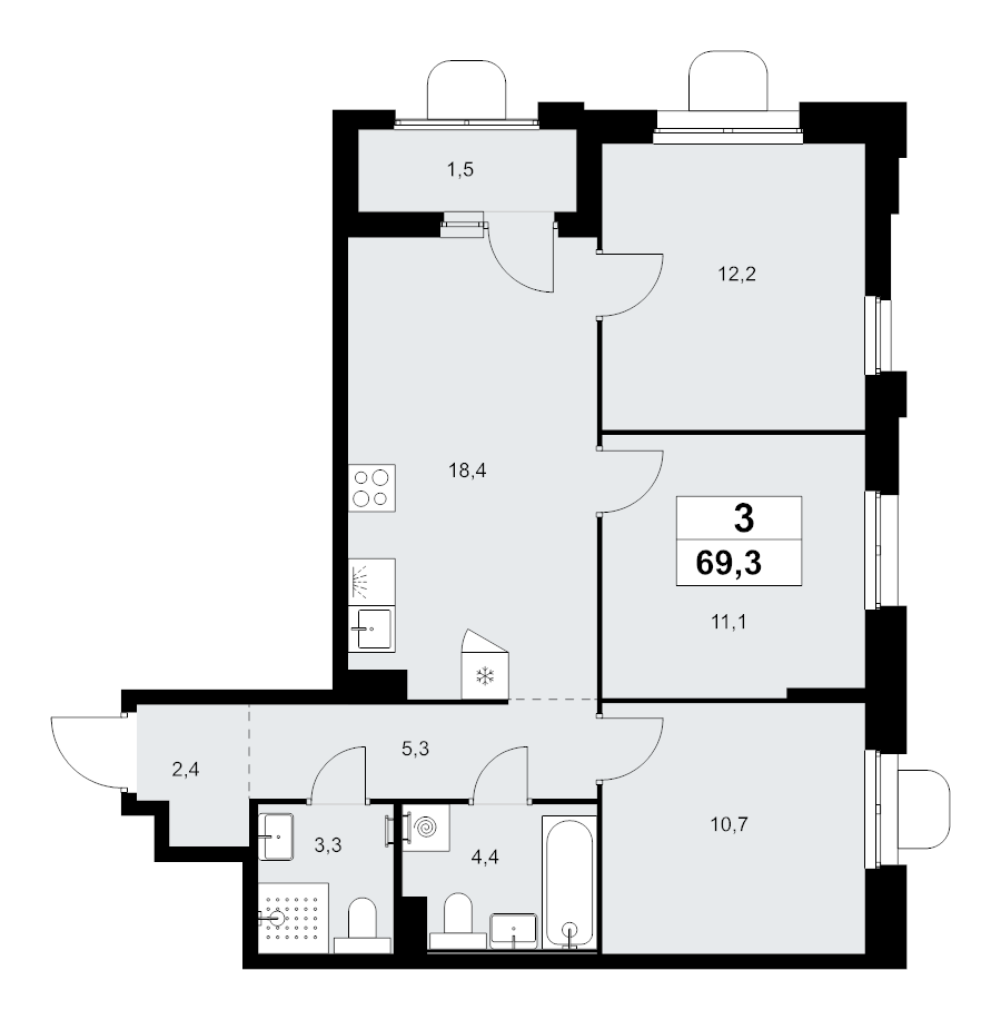 4 ккв (Евро) 69,3 м²