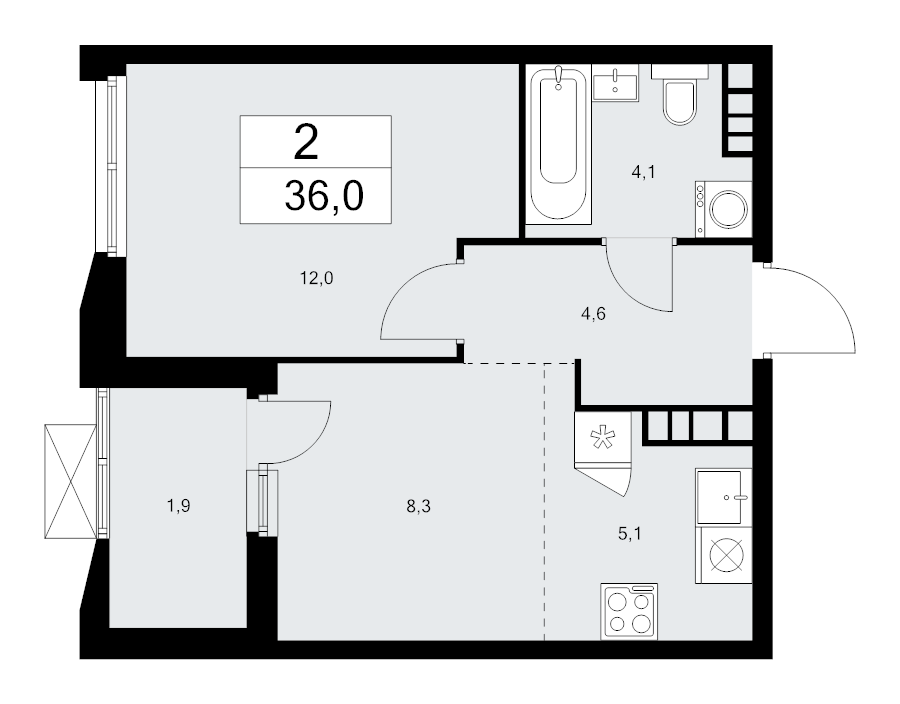 1 ккв 36 м²