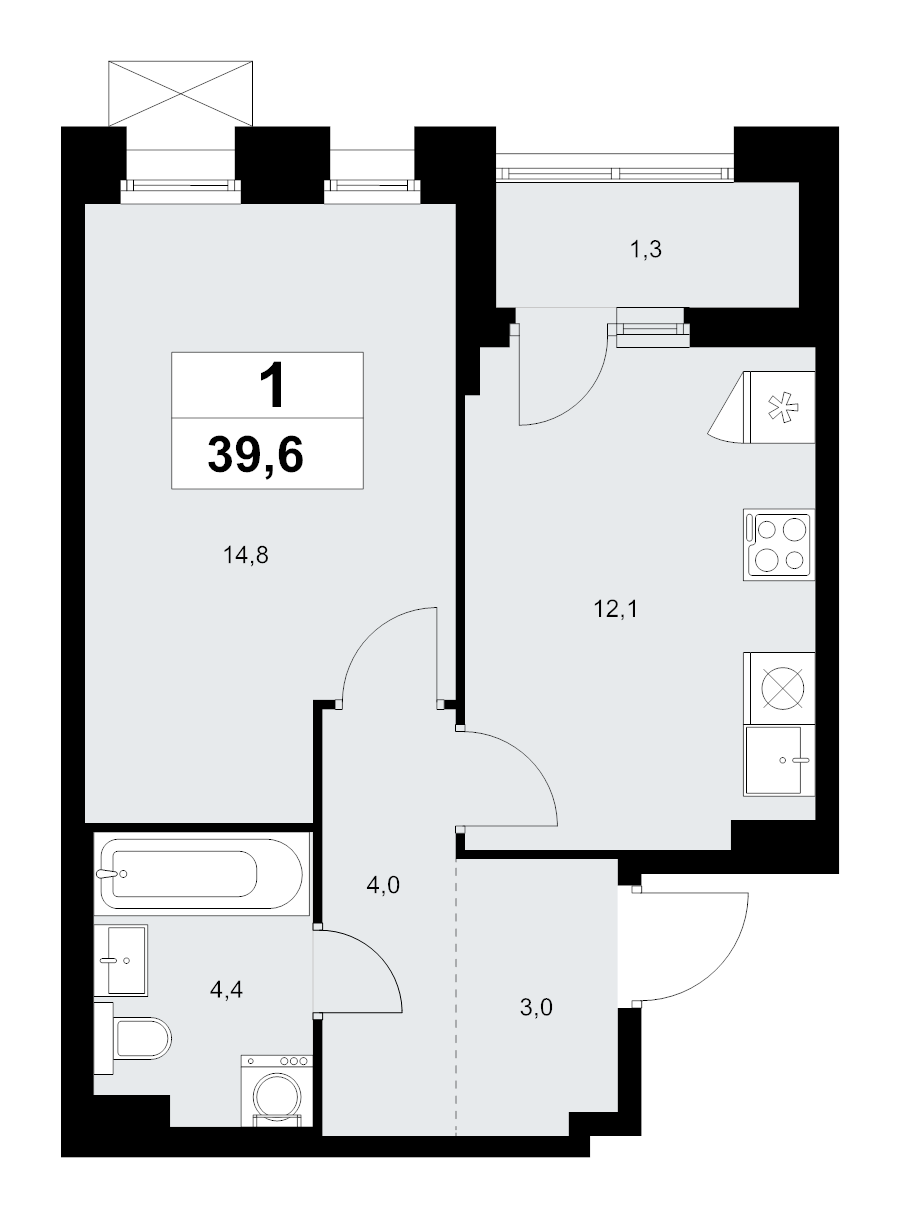 1 ккв 39,6 м²