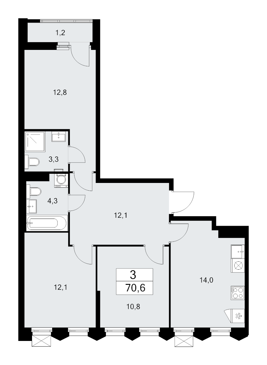 3 ккв 70,6 м²