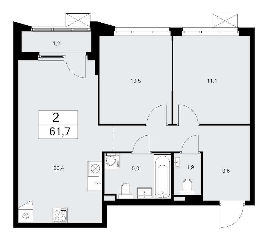 3 ккв (Евро) 61,7 м²