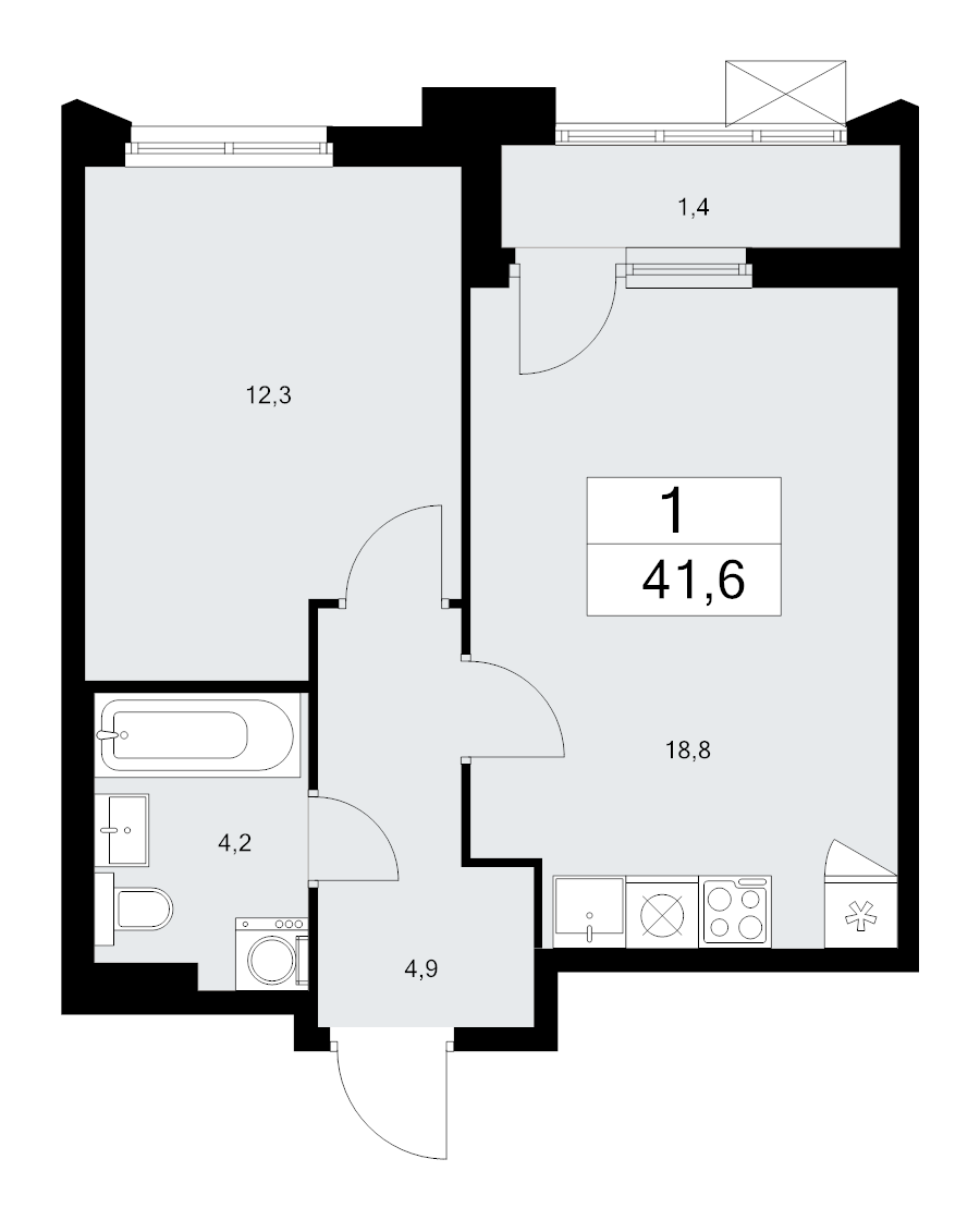 2 ккв (Евро) 41,6 м²