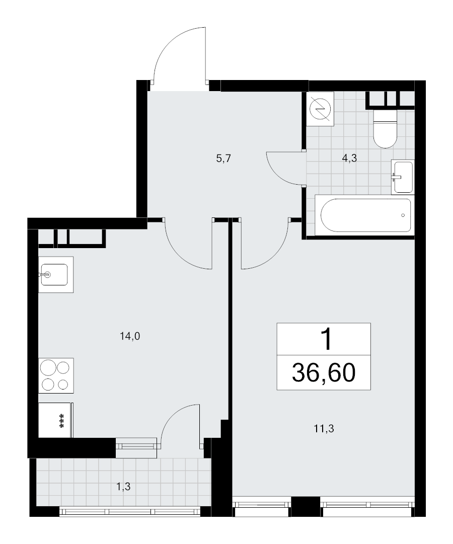 1 ккв 36,6 м²