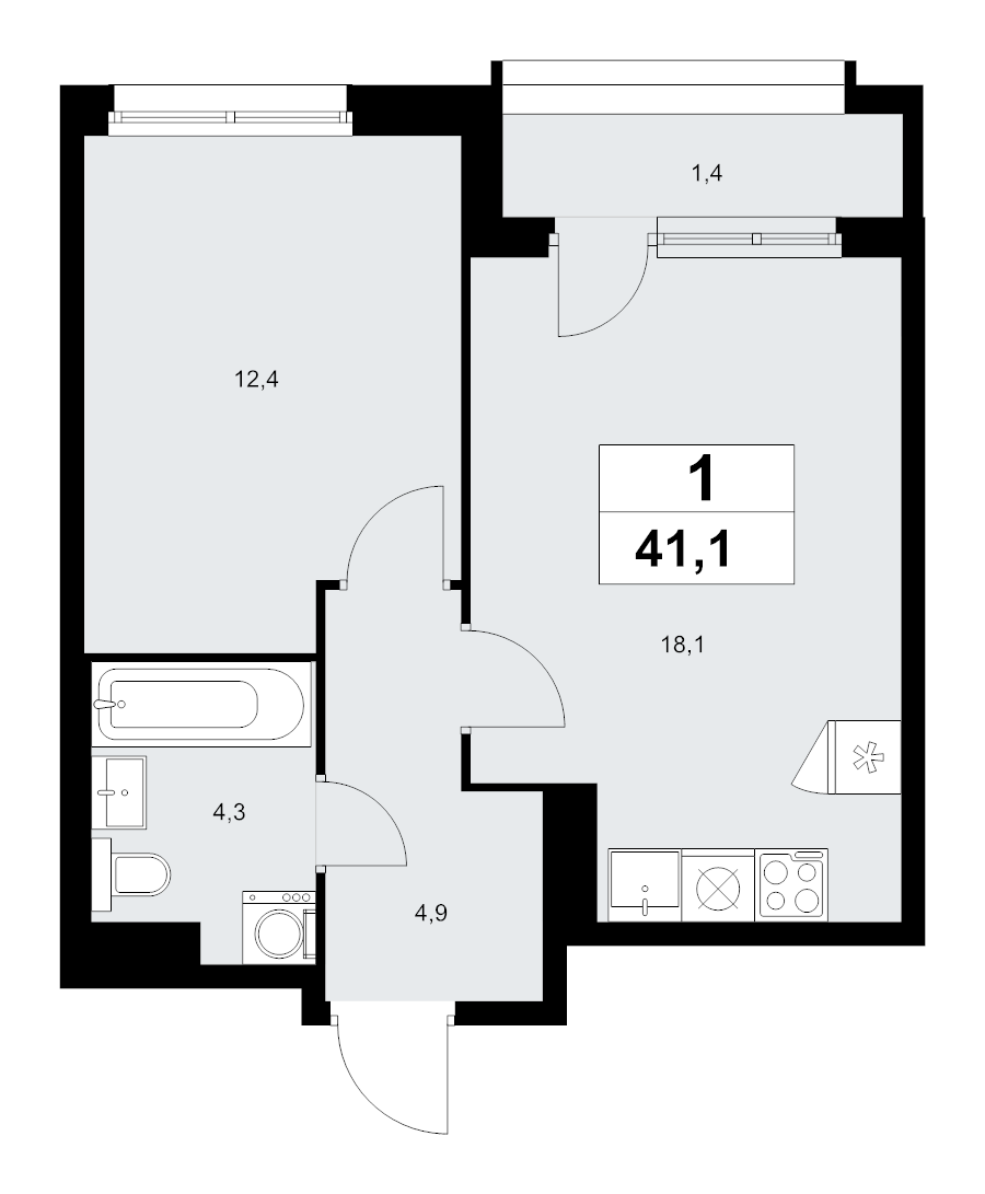2 ккв (Евро) 41,1 м²