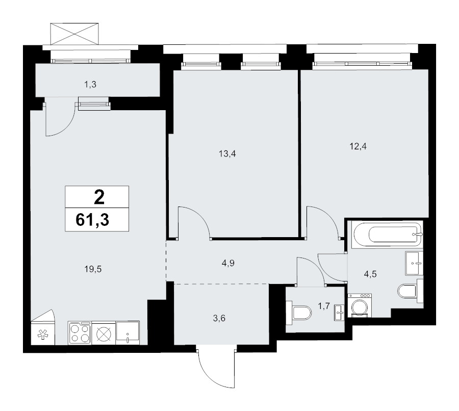 3 ккв (Евро) 61,3 м²