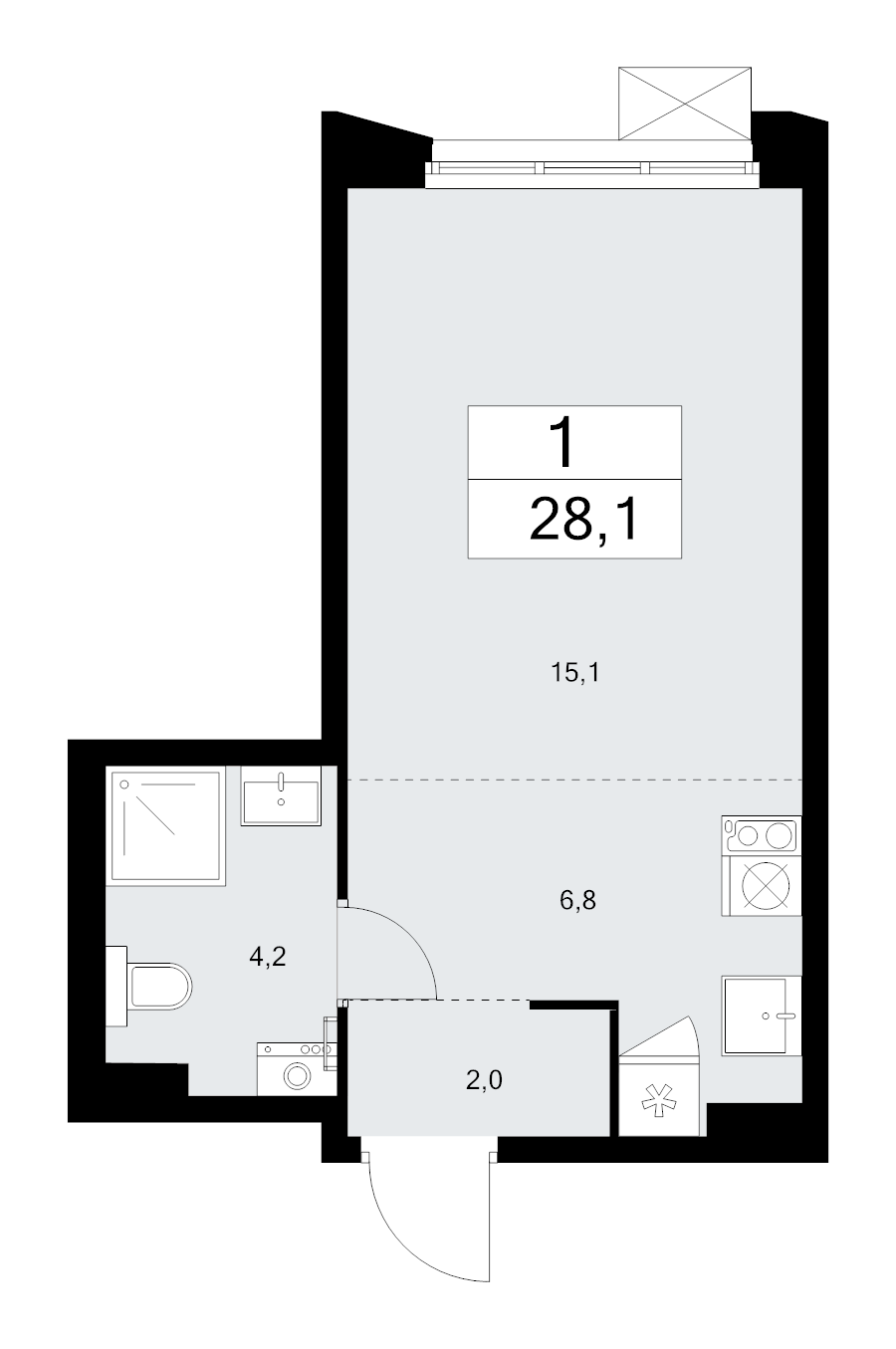 Студия 28,1 м²
