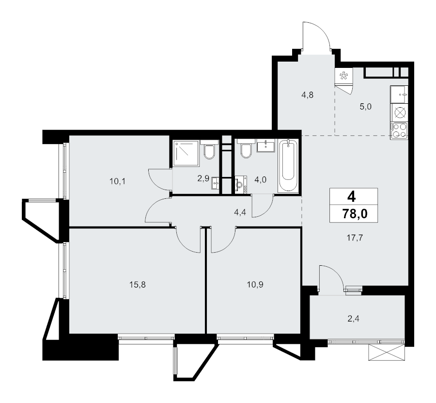 4 ккв (Евро) 78 м²