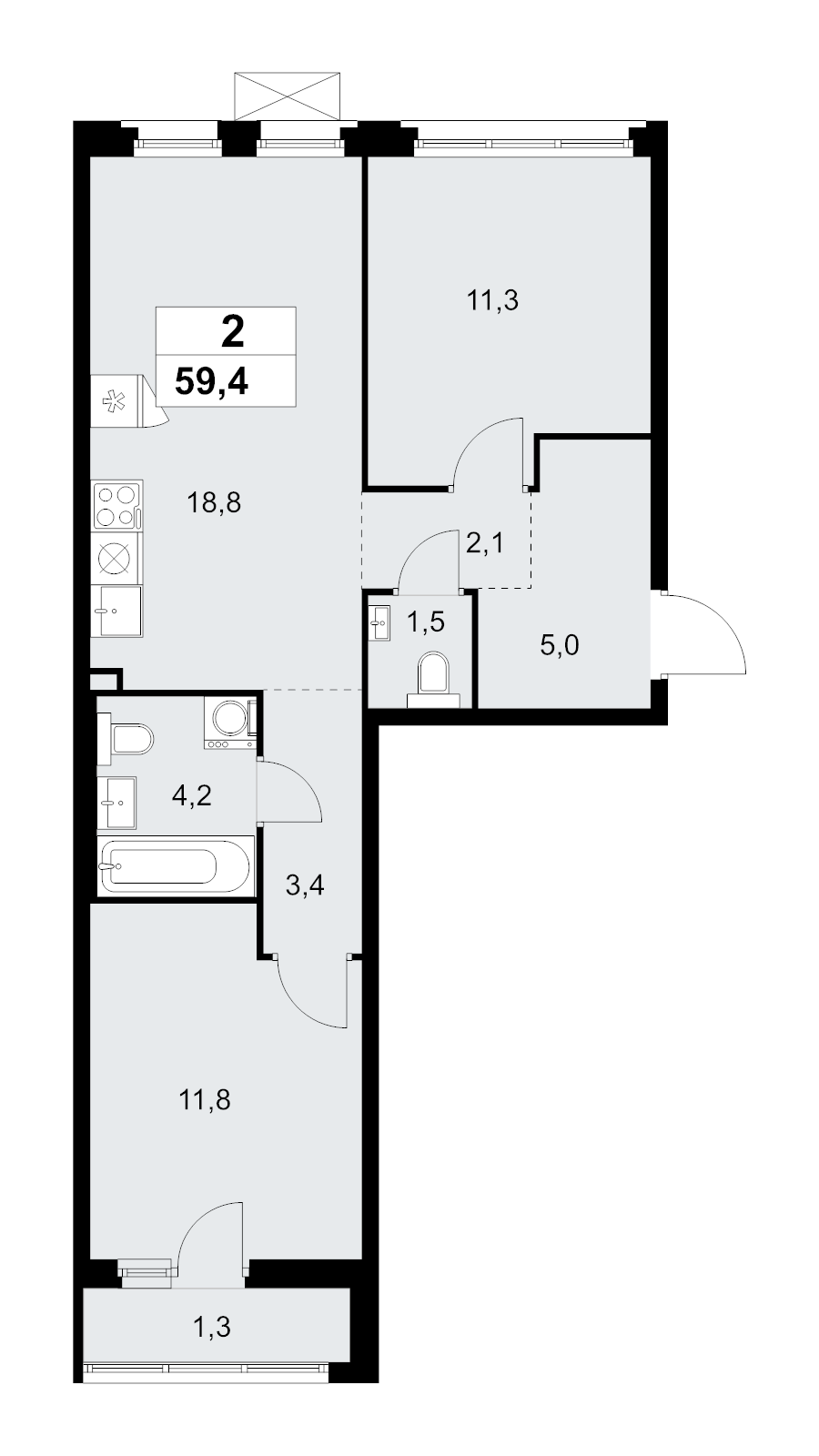 3 ккв (Евро) 59,4 м²