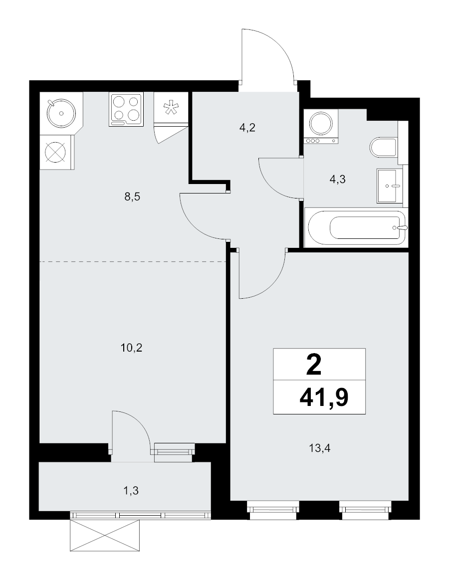 2 ккв (Евро) 42,1 м²