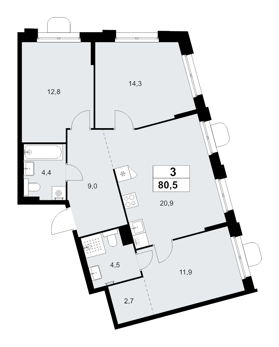 4 ккв (Евро) 80,5 м²