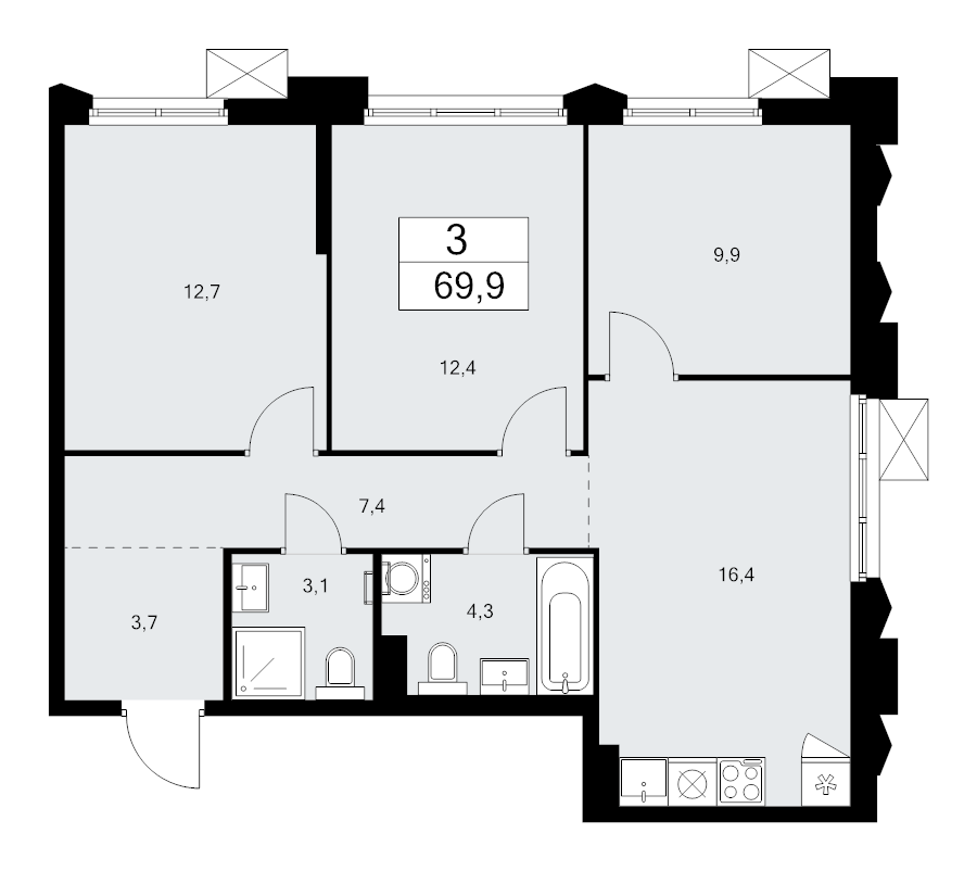 4 ккв (Евро) 69,9 м²
