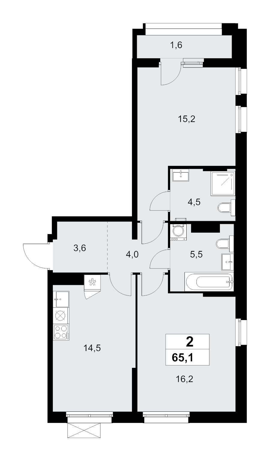 2 ккв 65,1 м²