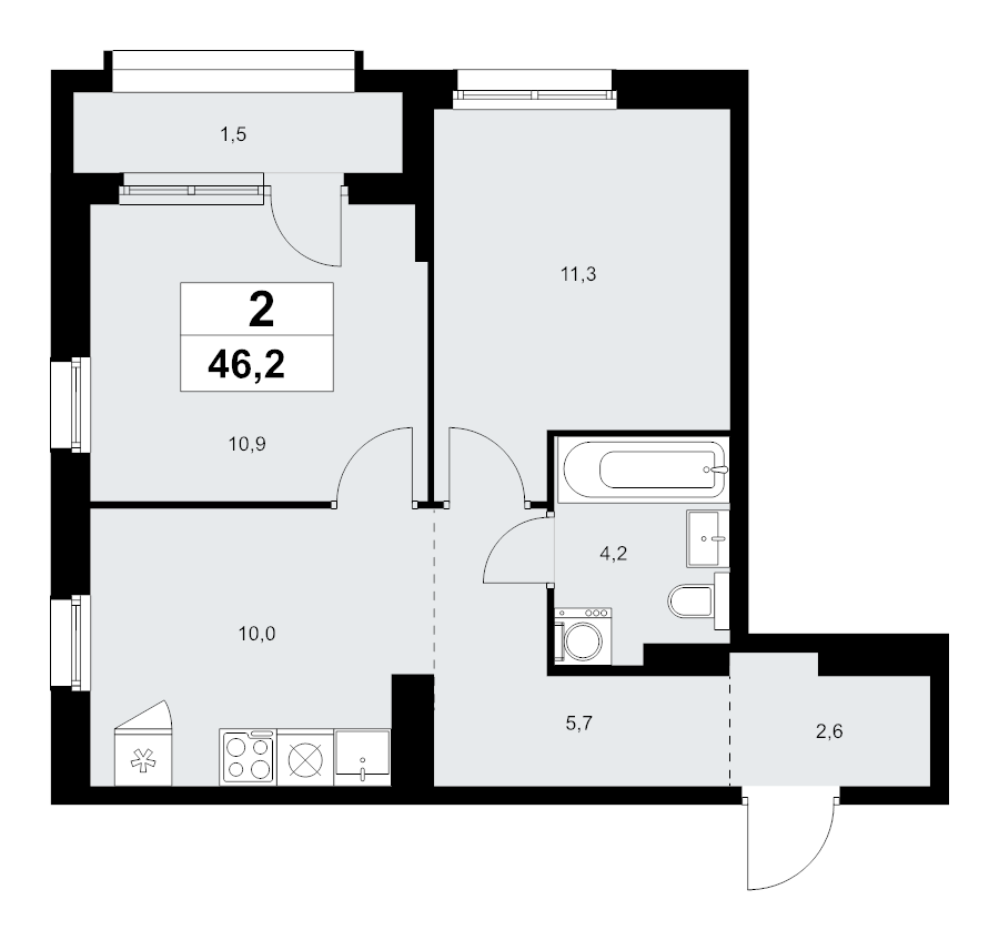 2 ккв 46,2 м²